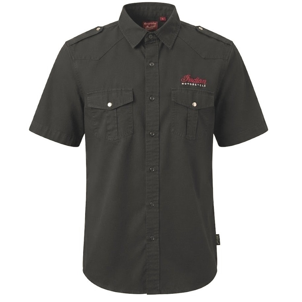 Indian Motorcycle Mens Short Sleeve Work Shirt Gray Medium Embroidered - CJ